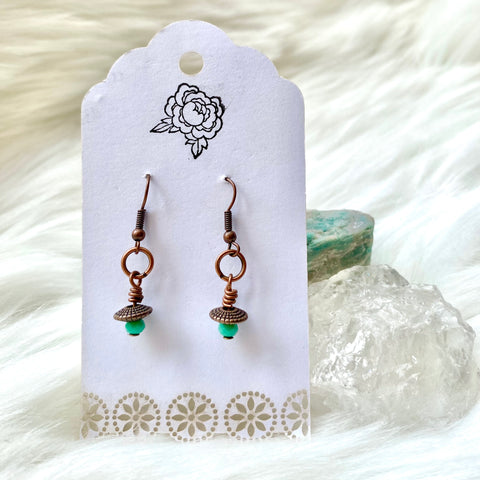 glass bead and copper earrings