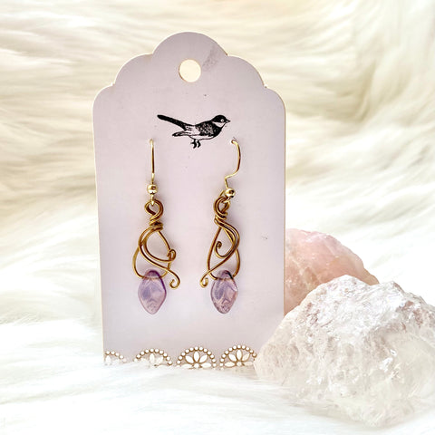 purple glass leaf earrings