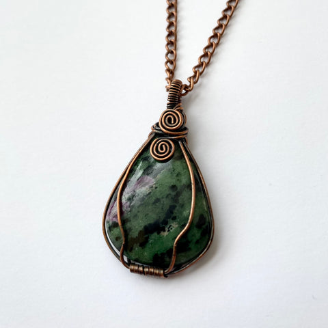 ruby fuchsite and copper necklace
